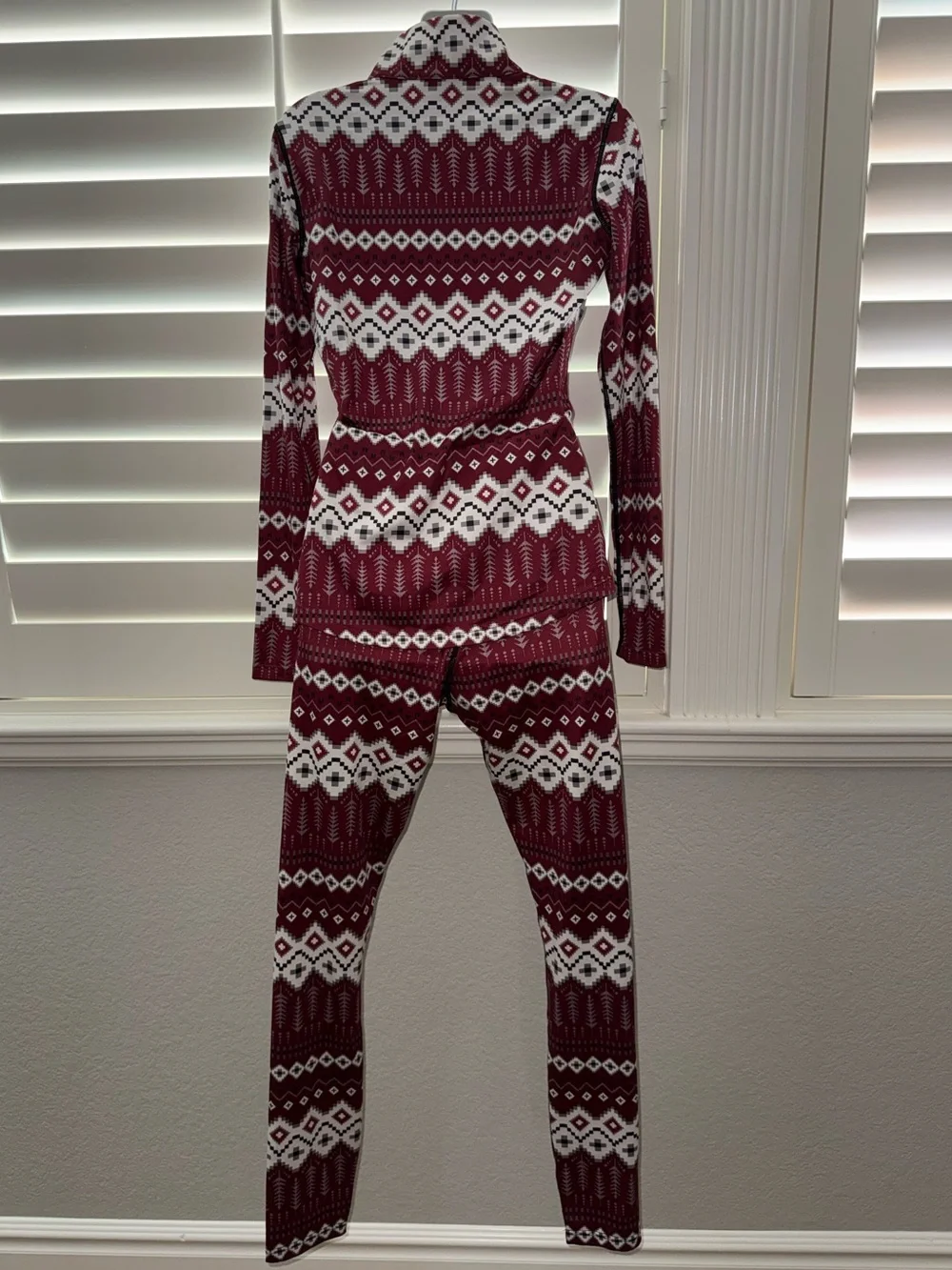 ALP N ROCK Kari Base Layer Top & Leggings Size Small Burgundy Red Fair Isle